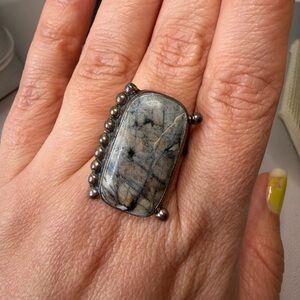 Silver and Gray Stone Ring